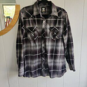 Route 66 Cotton Flannel Shirt, Black and White Plaid Colorway. Snap Buttons SZ L